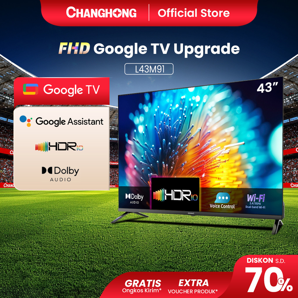 Changhong Smart TV 43 Inch Google TV L43M91 FHD HDR10 Dolby Audio DVB-T2 Netflix Youtube Garansi Res
