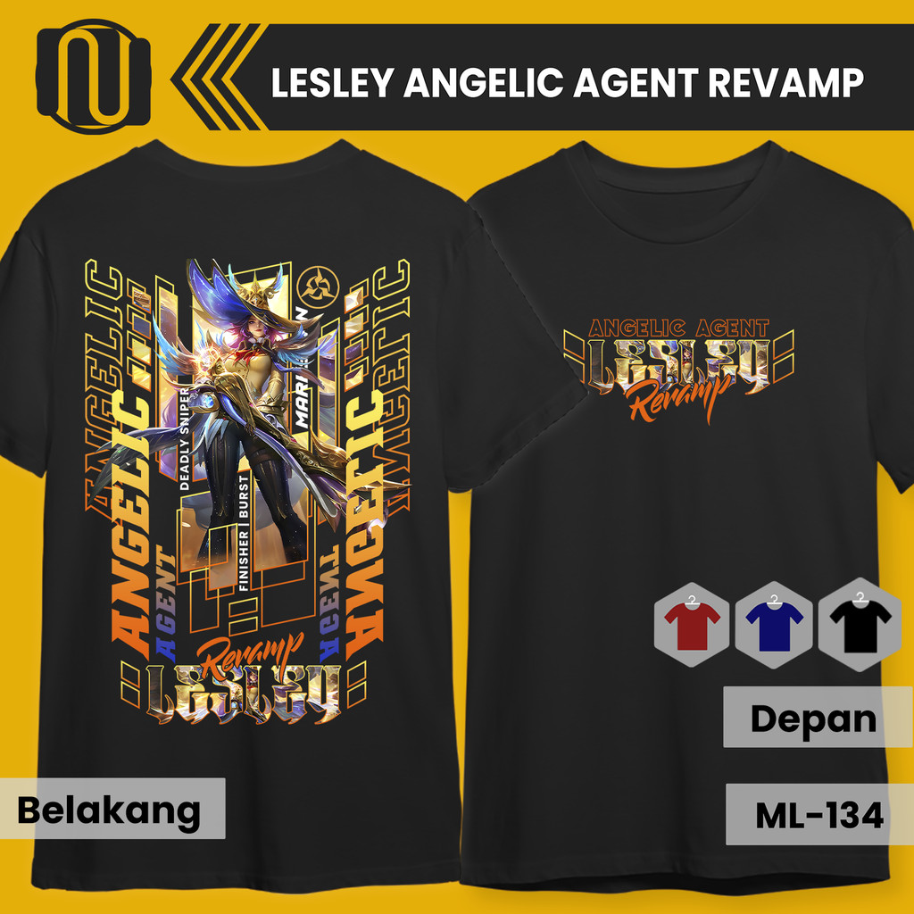 Kaos MLBB LESLEY skin LEGEND Lengan Pendek Cotton Combed Hitam T-Shirt Baju Distro Mobile Legends