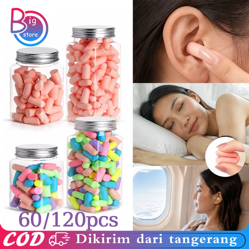 60/120pcs Earplugs Tidur Peredam Suara Busa Penutup Telinga Anti Bising