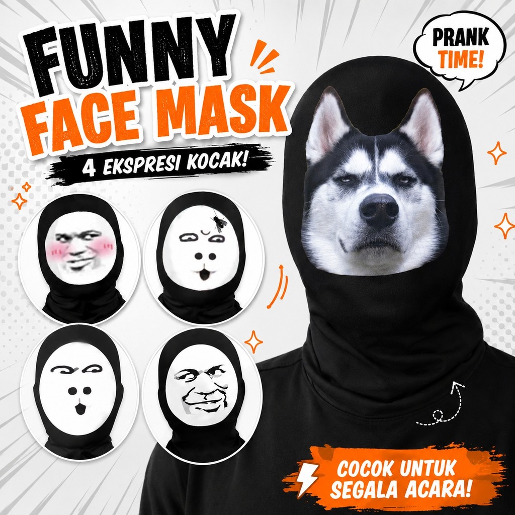Topeng Lucu Jahat Prank, Topeng Kepala Wajah Lucu, Topeng Jala untuk Kostum