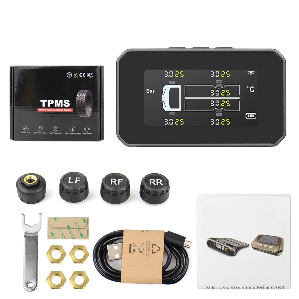 Sistem Pemantauan Tekanan Ban TPMS untuk Truk dan Mobil 6PCS Sensor Eksternal Layar LCD Berwarna Pem