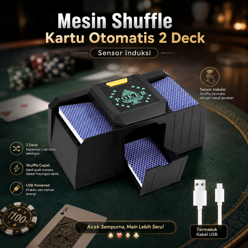 SIL Mesin Kocok Kartu Otomatis 2 Deck Shuffle Machine Bridge UNO Games - S-44