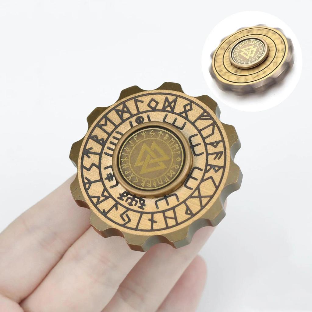 EDC Viking Pirate Fidget Spinner Mainan Jari Berputar Retro Dua Sisi dari Logam Kuningan untuk Mengu