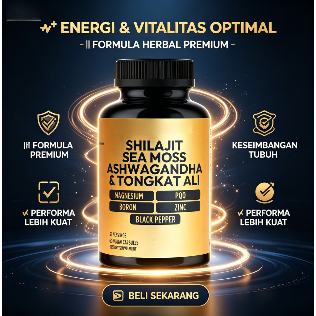 Shilajit Tongkat Ali Ashwagandha Sea Moss Zinc Magnesium Suplemen Pria 60 Kapsul CO3853