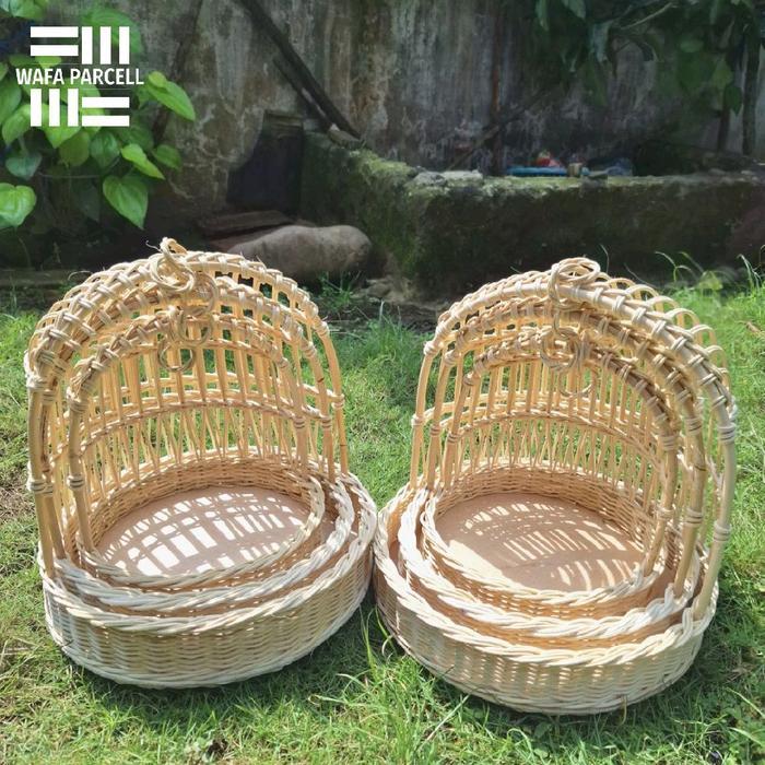 Keranjang Rotan Bulat Ayunan 1pcs isi 3 Handmade Anti Jamur untuk Penyimpanan Buah Barang & Sesaraha