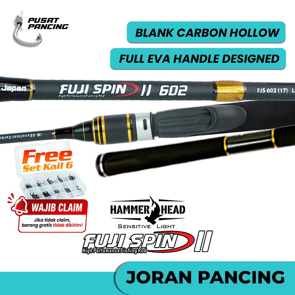 [GRATIS 1 SET KAIL] HAMMERHEAD Joran Pancing Spinning FUJI SPIN 562 - 602