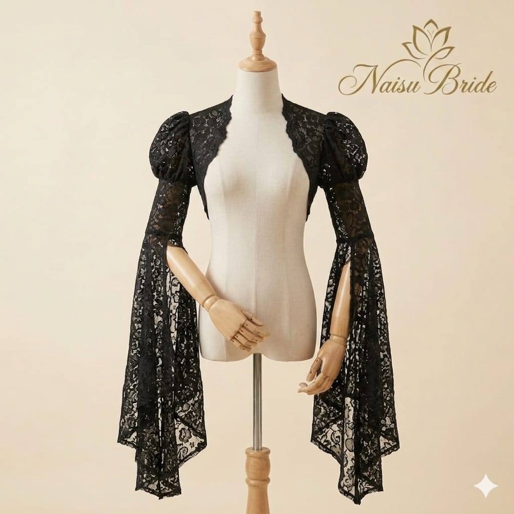 Naiau Outer wanita lengan belah panjang brukat top lace gothic NB629