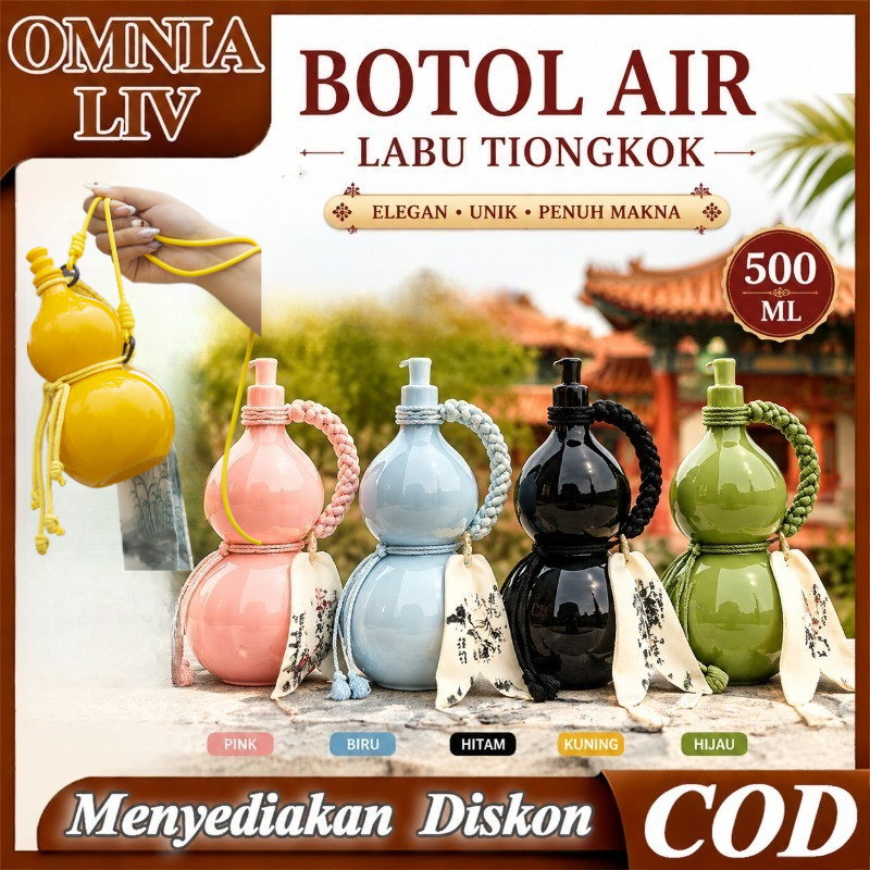 - OMNIA LIV-  Labu Botol Minum Gourd 500ml - Botol Air Portable untuk Olahraga & Travel Gaya Cina