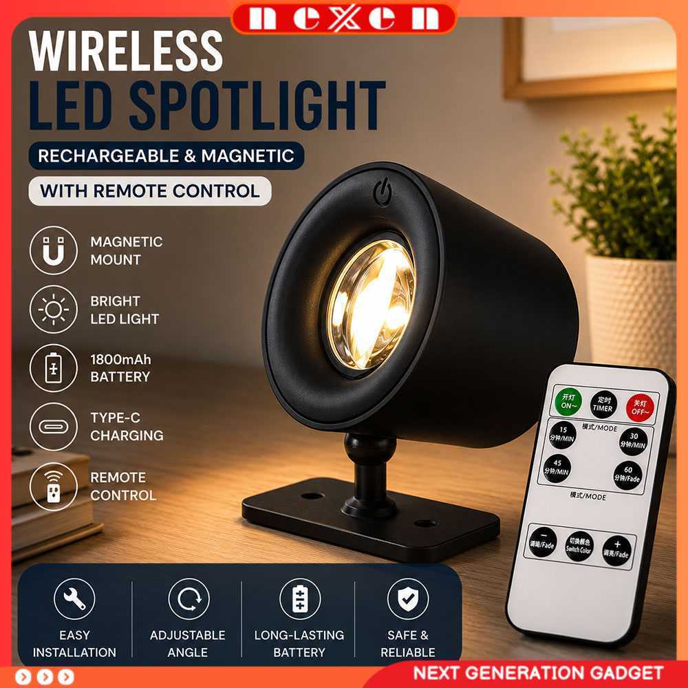 Lampu Baca Magnetik Wireless Led Spotlight Rechargeable 1800mAh - JG001