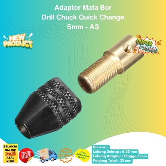 Adaptor Kepala Bor Mini Keyless Universal Chuck Quick Change 5mm
