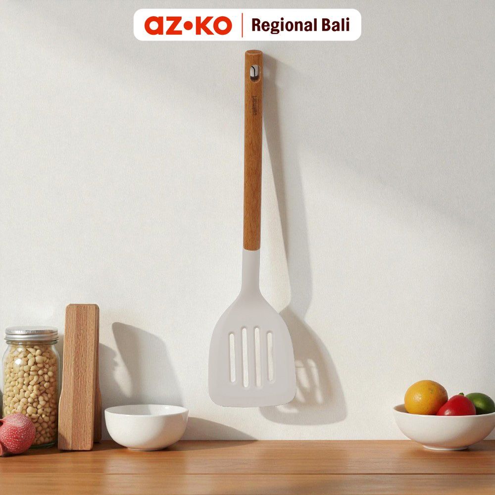 AZKO Culinart Spatula Turner Slotted Silikon - Putih Alat Masak Cookware Sutil Sudip Sodet