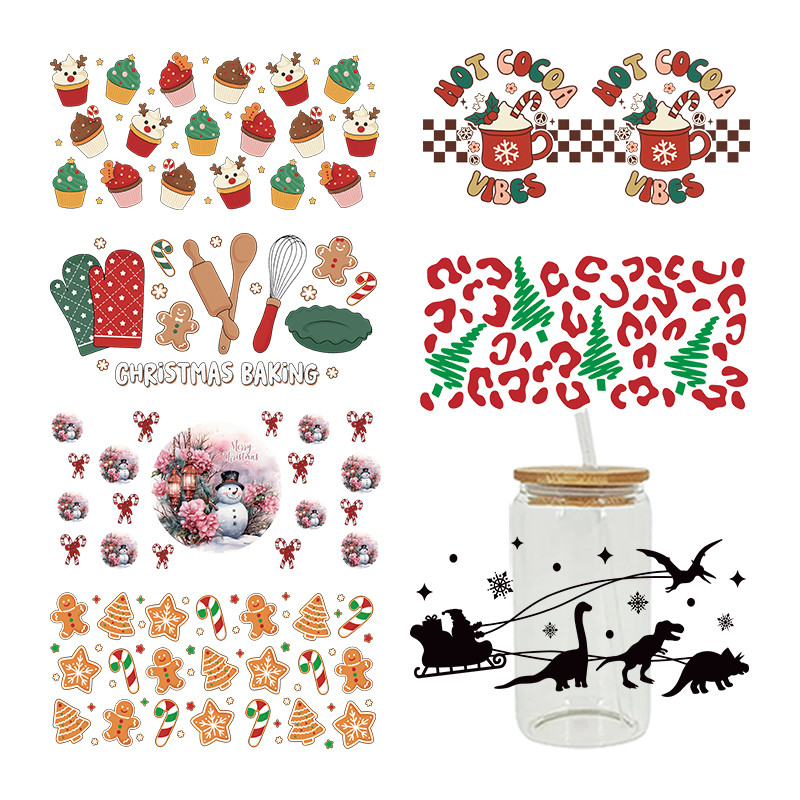 

3D UV DTF New Year Merry Christmas Printed Transfers Stickers 16oz Cup Wraps For DIY Glass Ceramic Metal Leather Etc. D24881