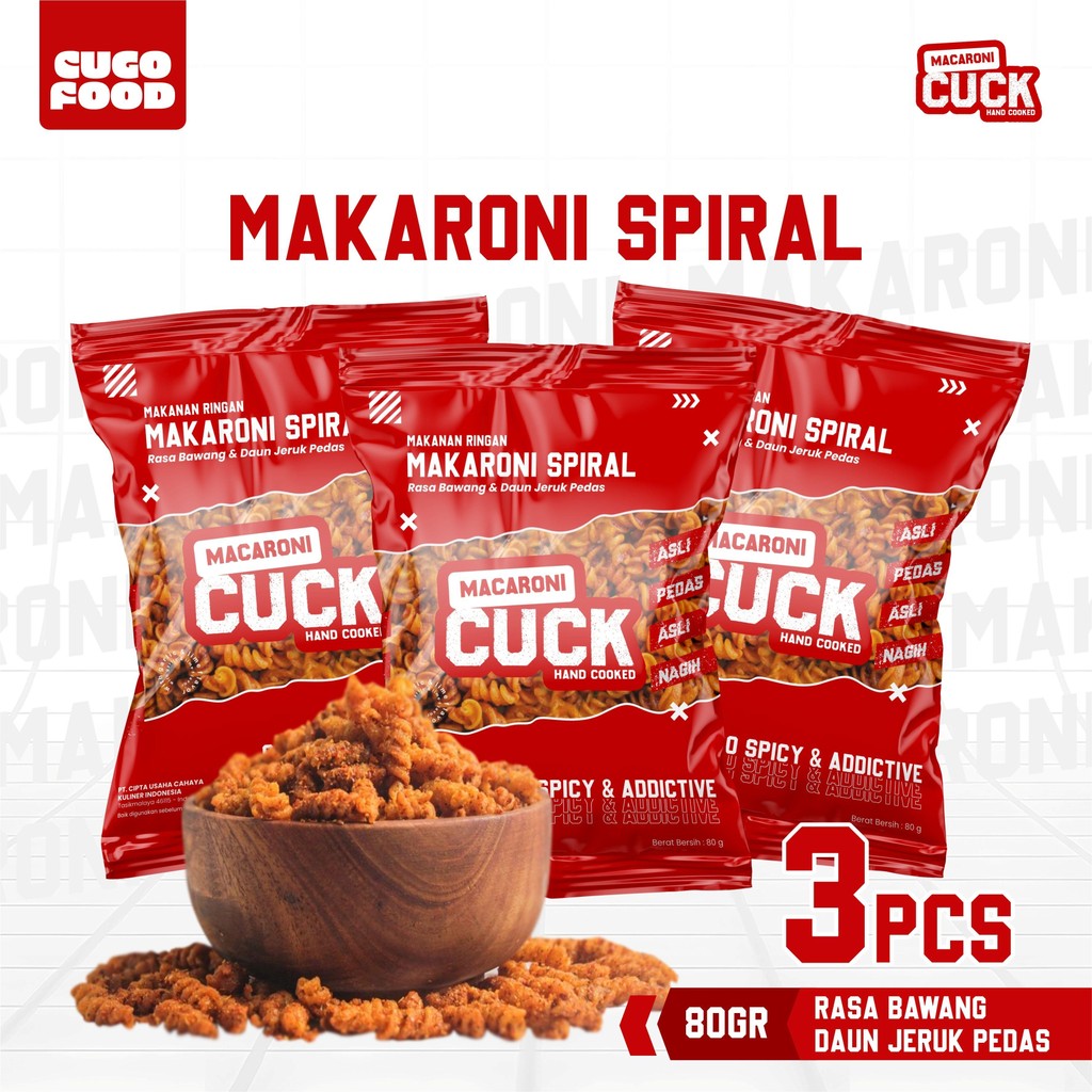 

Makaroni Spiral Daun Jeruk 3 pcs x 80 Gram Kemasan Reguler Snack Cemilan Pedas Asin Cugo Food Makanan Keripik