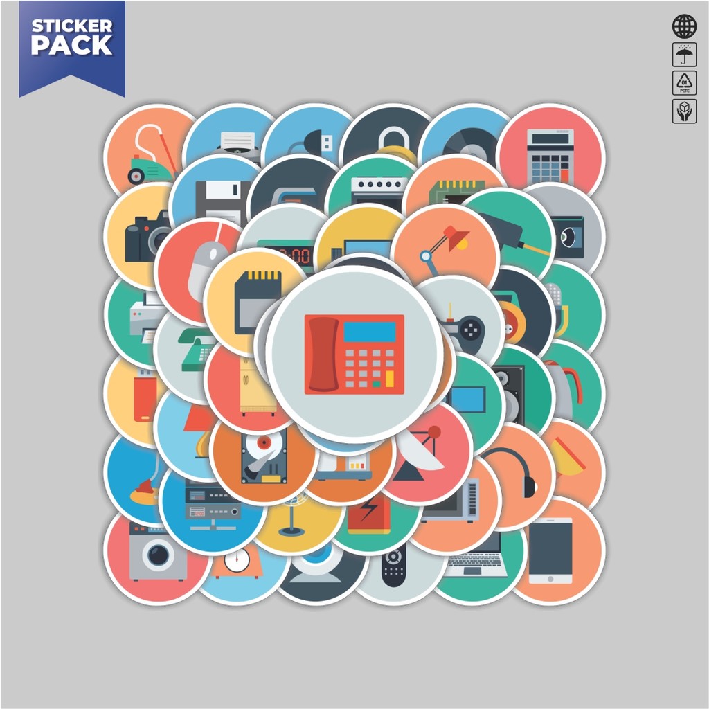 

[100PCS]Stiker Pack Stiker Ikon Datar Elektronik Aesthetic Vinyl Anti Air Dekorasi Sticker Laptop Buku Journal Koper Helm Casing HP Gitar Helm Skateboard