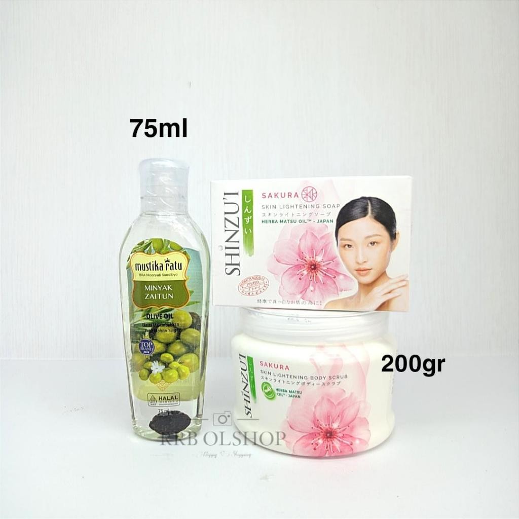 ❤️BB❤️ Shinzui Paket Viral 3in1 Lulur 200gr Minyak Zaitun 75ml Sabun Batang Sakura Mustika Ratu