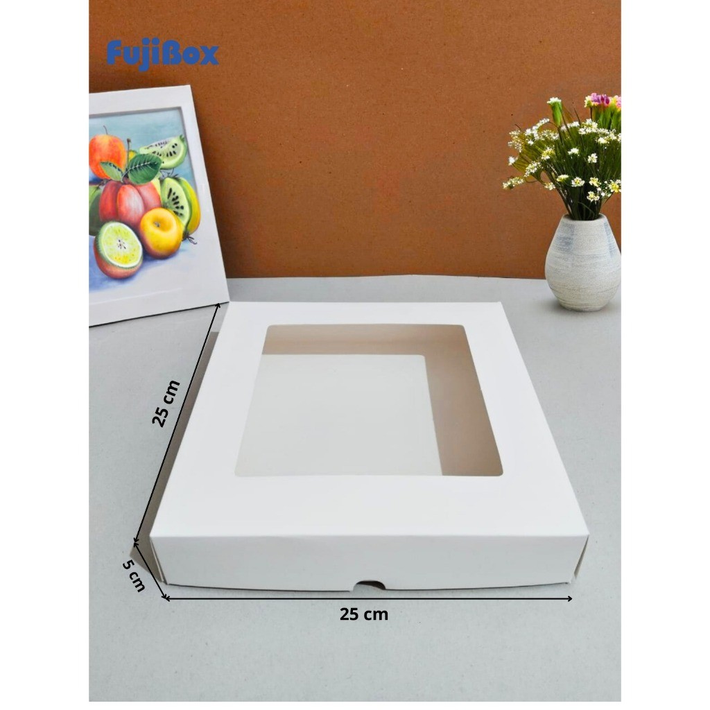 

(10 Pcs) Fuji Box Dus Kotak Kue Cake Brownies Pie Ivory 25 cm x 25 cm x 5 cm Putih Polos Ivory Premium Jendela