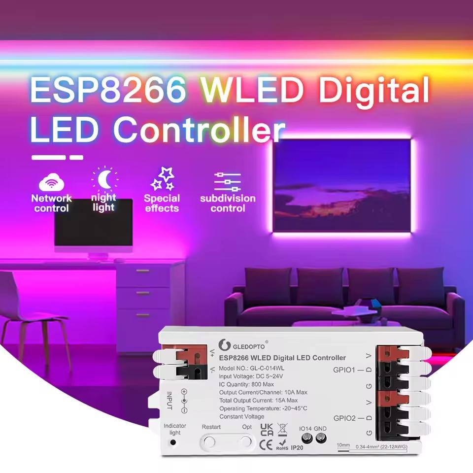 GLEDOPTO GL-C-014WL ESP8266 WLED WiFi APP LED Pixel Controller 5-24V 800 IC RGB RGBW DIY Over 100 Dy