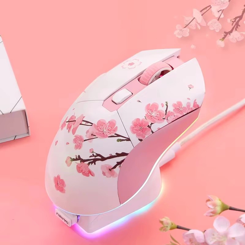 

Dareu Sakura Pink Lightweight Wired Wireless Dual-mode Mouse RGB Rechargeable Base E-sports Games Mouse