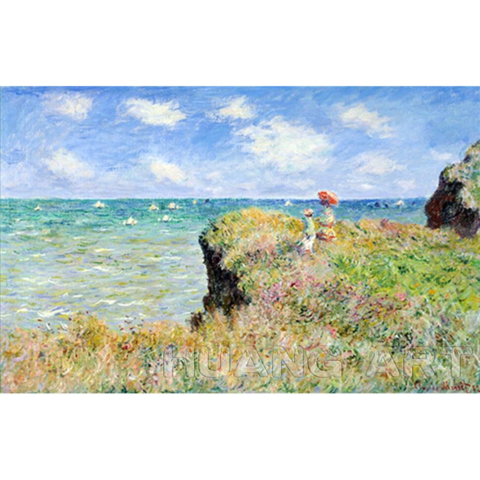 

100% Hand-Painted High Quality Landscape Oil Painting on Canvas for Decor Imitation Monet Oil Painting Seaside Landscape Art