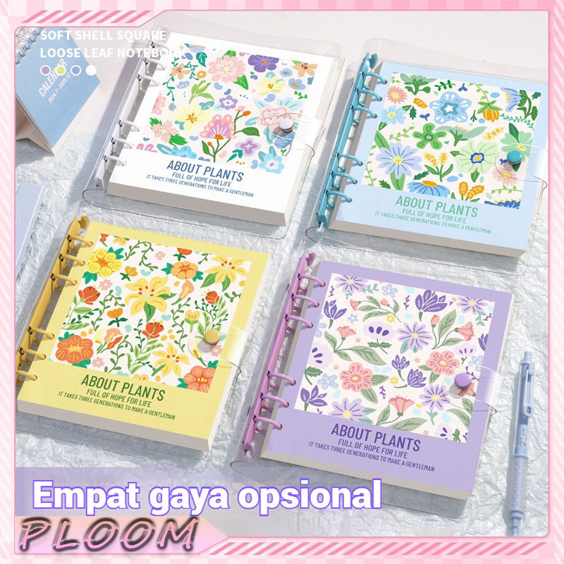 

Buku Catatan Loose-Leaf B5 / Buku Catatan Menulis Gaya Kampus yang Lucu / Buku Catatan Loose-Leaf Ringkas / Buku Catatan Loose-Leaf 360° / Sampul Persegi PVC Transparan dengan Motif Bunga dan Daun