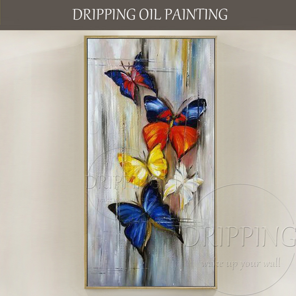 

Long Size Hand-painted Abstract Butterflies Oil Painting on Canvas Handmade Small Insect Abstract Butterfly Oil Paintings