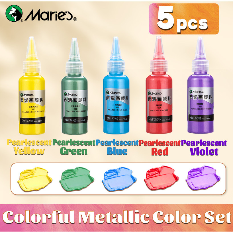 

5pcs Marie's Metallic Acrylic Paint Set, Rich Colorful Pearlescent Pigments for Gloss Shimmer Craft, DIY, Rock Design
