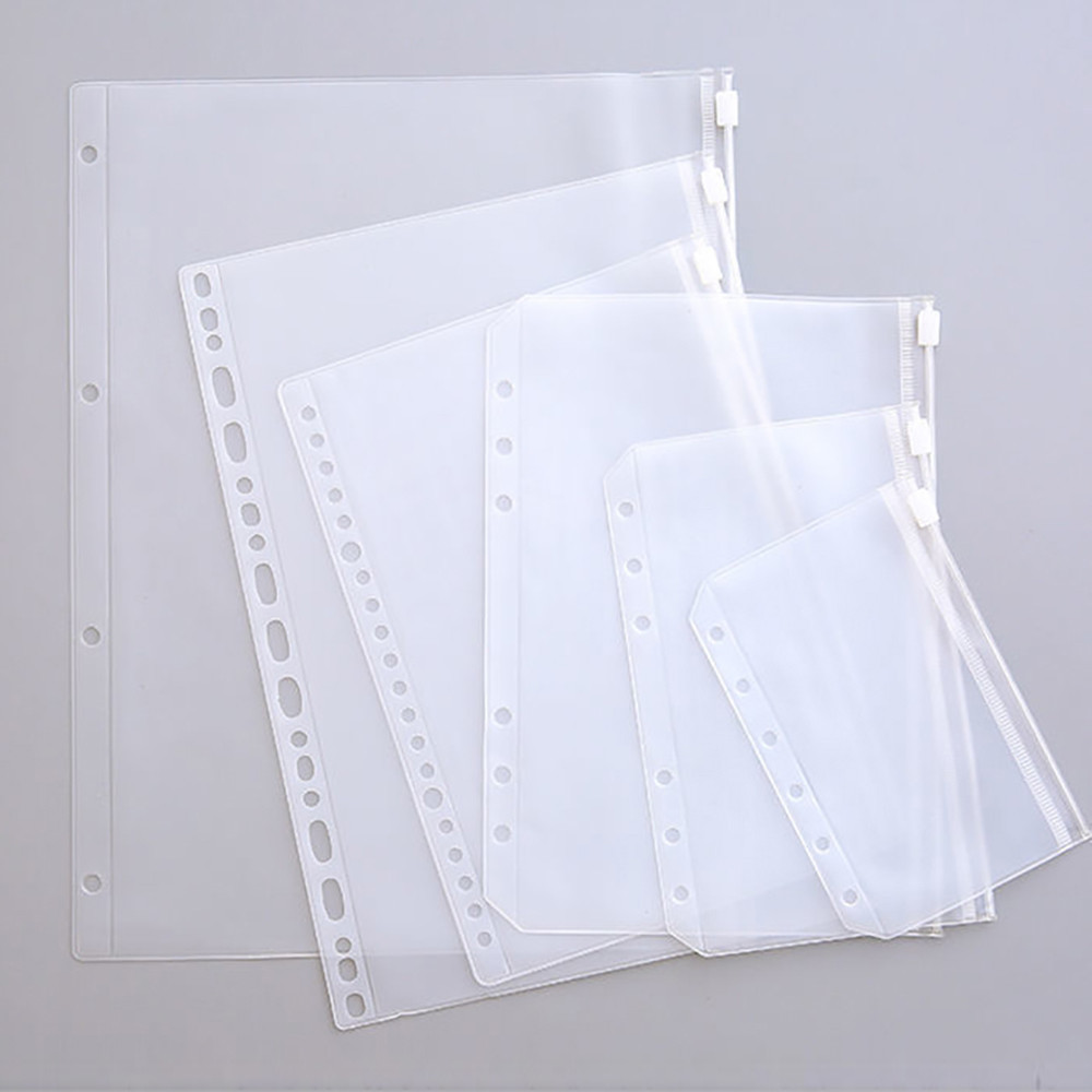 A5/A6/A7/B5 PVC Zipper Pouch Loose-leaf Pouch Elastic Transparent Separating Zipper Bag Planner Cred