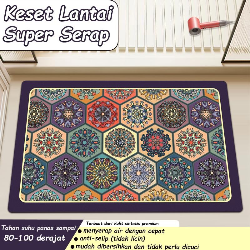 (NEW PRODUC) alas kaki serap air motif tegel kunci bahan kulit sintetis premium, keset kamar mandi a