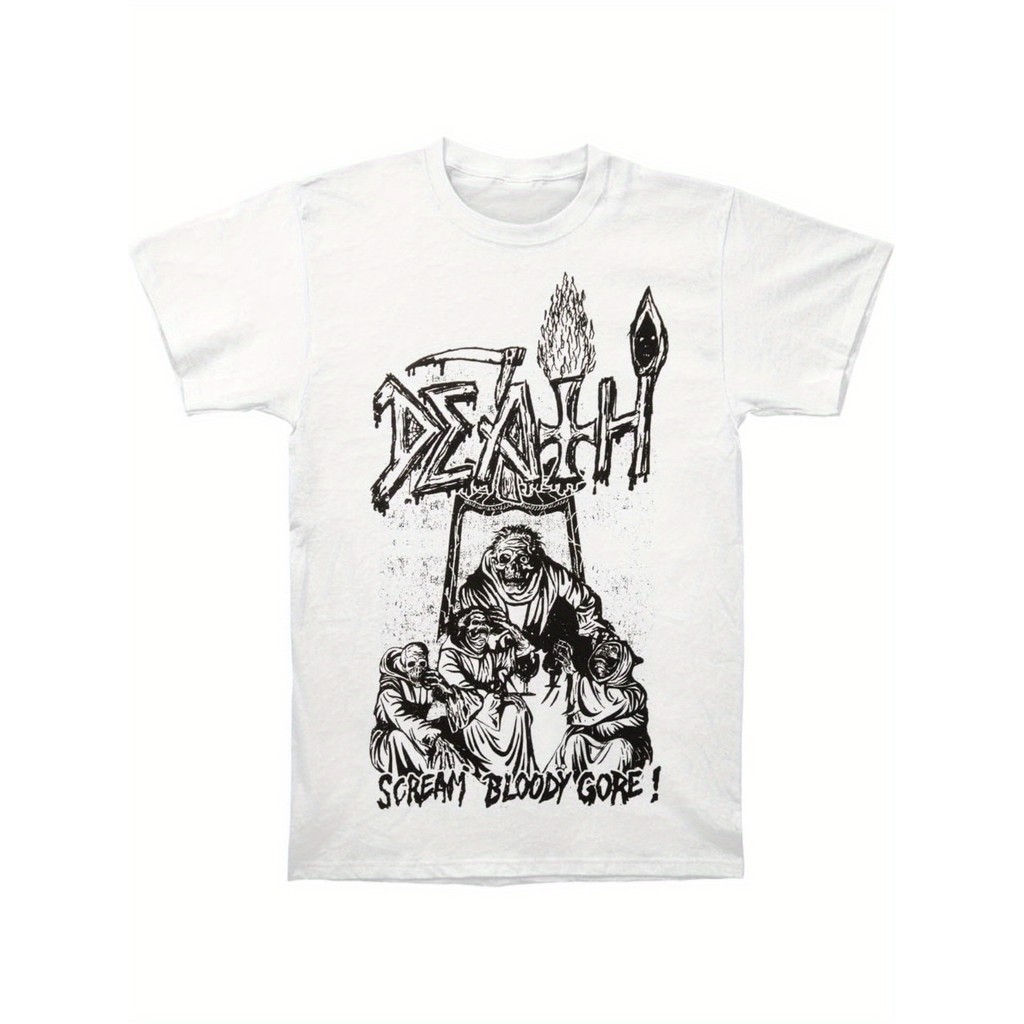 Kaos Pria DEATH Scream Bloody Gore Putih Tema Horor Metal Kartun