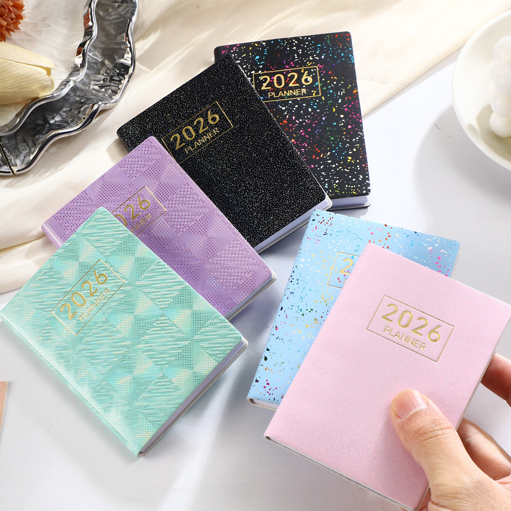 

1pc A7 specification 2026 English plan book, laser colorful cover schedule book, 64 sheets 128 page thin weekly calendar book