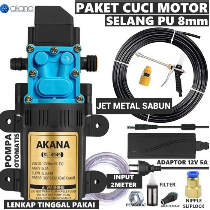 Paket Lengkap Cuci Mobil Selang Pu 8mm Pompa AKANA 4949 Tekanan tinggi - AKANA DRAT, PU 8mm 5M