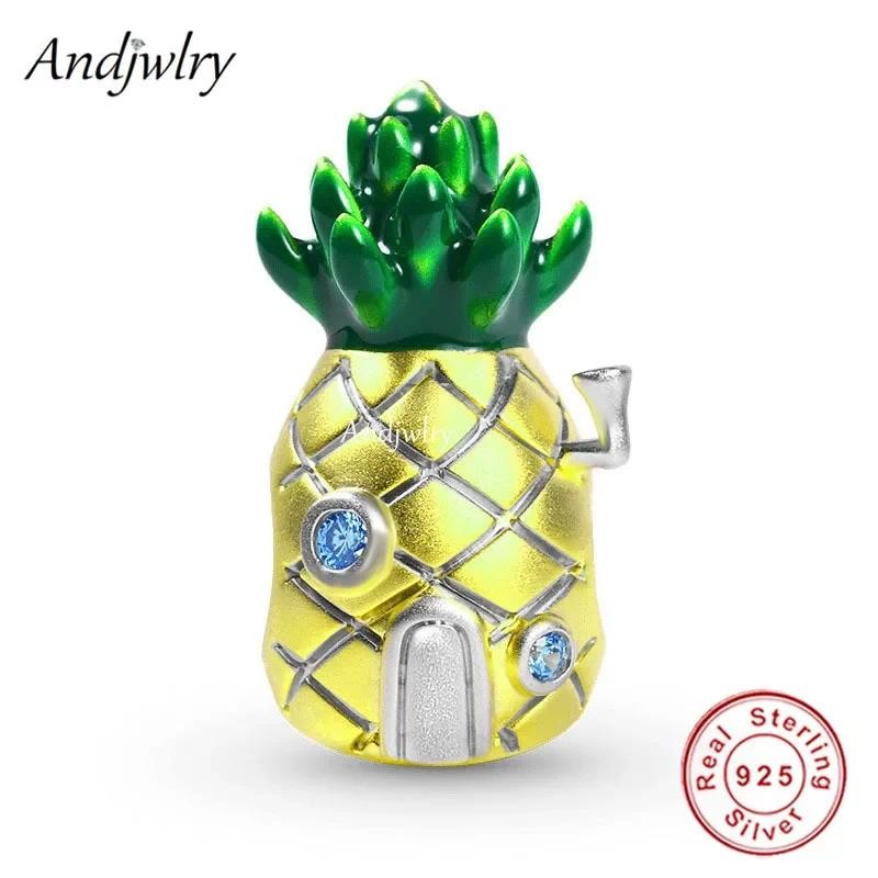 Fit Pandora Bracelet Charms Silver 925 Original Yellow Pineapple House Bead Bracelet&Bangle Jewelry 