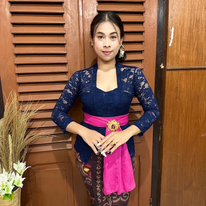 Setelan Kebaya Brokat Sofia Jumbo/Kebaya Bali One Set/Kebaya Big Size - Navy, 3XL, Kebaya Saja