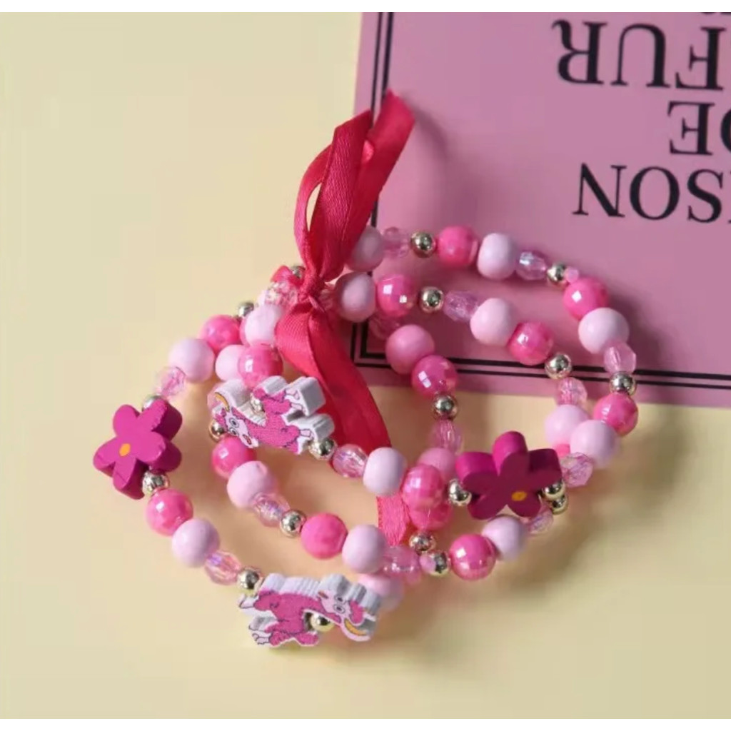 set gelang anak pink strawberry GELANG MANIK PINK SET STRAWBERRY gelang anak