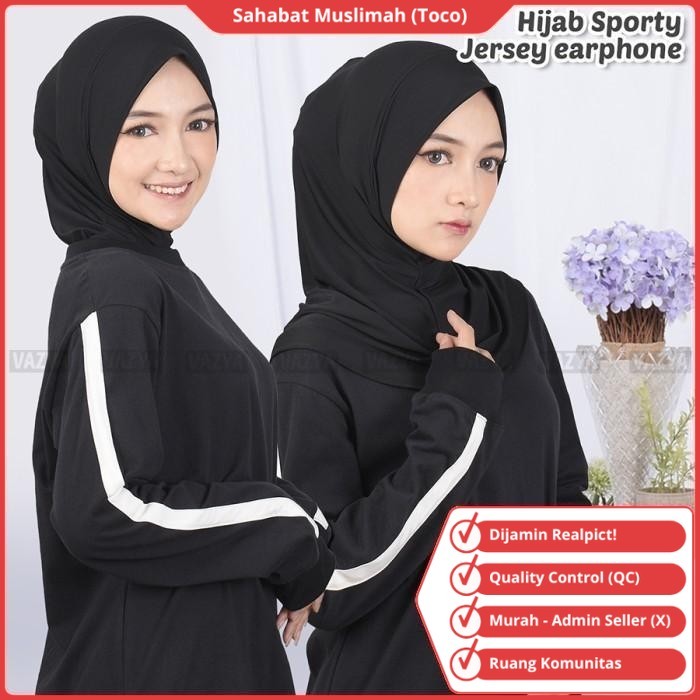 Jilbab Sport Premium Lubang Earphone Olahraga Hijab Instant Jilbab Sporty / Kerudung Sport Premium L