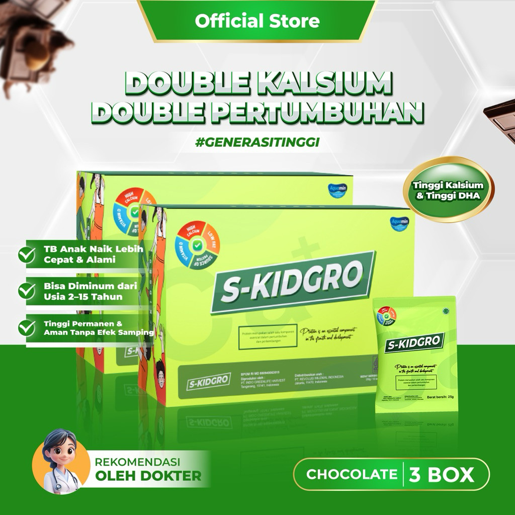 S-KIDGRO 2 BOX – Vitamin Peninggi Badan Anak Usia 2–15 Tahun Tinggi Kalsium