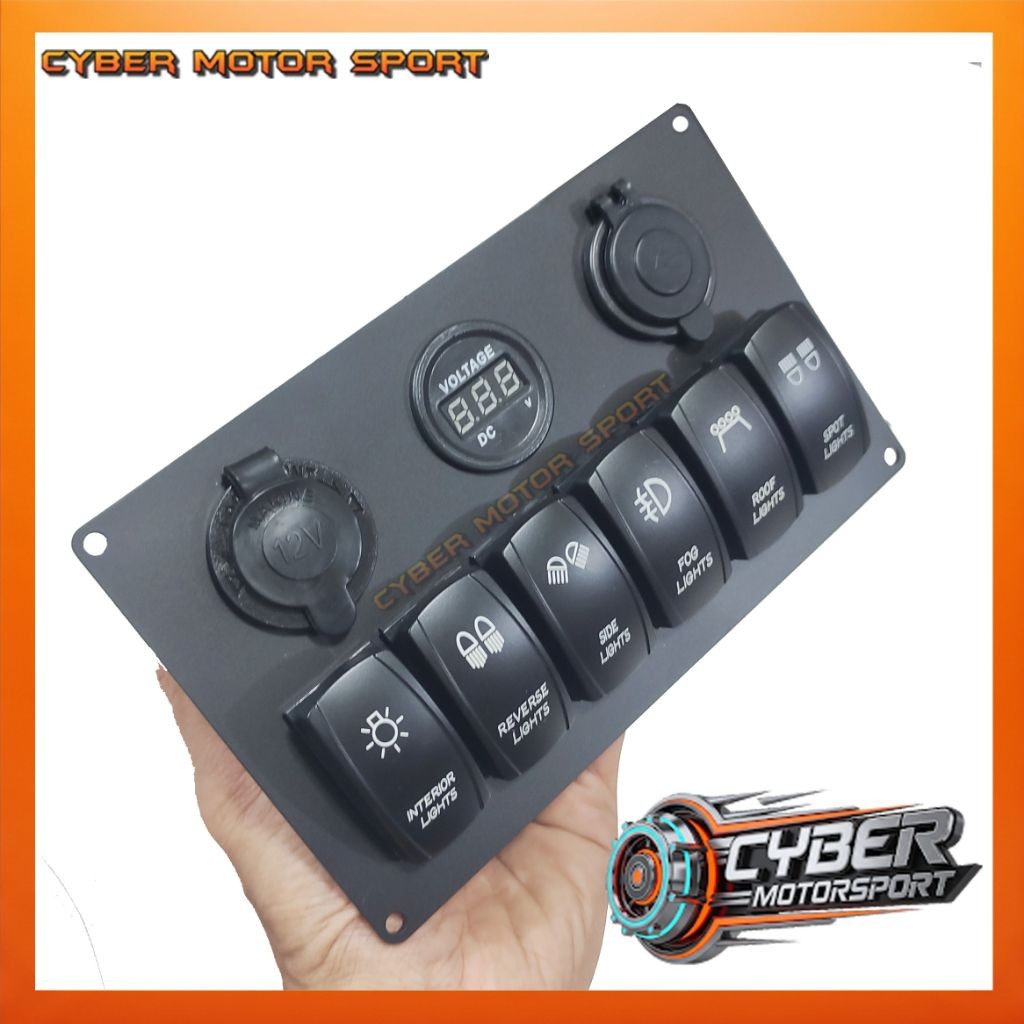 dashboard panel mobil instrument saklar 6 tombol usb charger volt meter dc socket 12 volt 24 volt. S