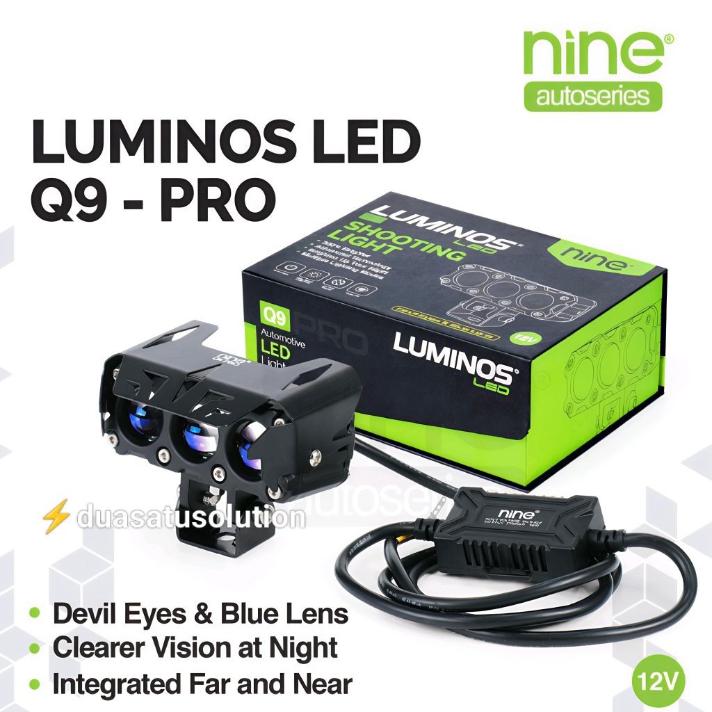 MANSAGAN  LAMPU LED TEMBAK LASER 3 MATA LUMINOSLED Q9 Q9PROHi LOW MOBIL MOTOR 2 WARNA SUPER TERANG