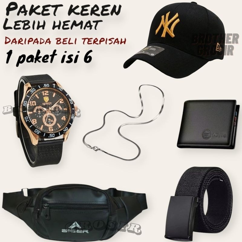 (Promo Paket Istimewa Pria Keren Combo Star Pria Terbaru ) 6 In 1/Jam Tangan Pria Keren Beli Jam Tan