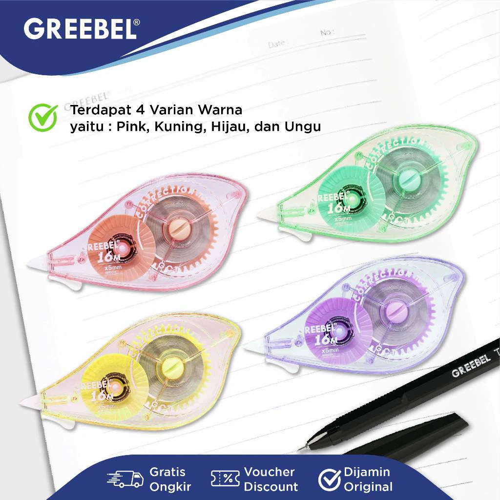 Correction Tape / Tip X Kertas Greebel GCT-1601 / Tip Ex Pastel Lucu