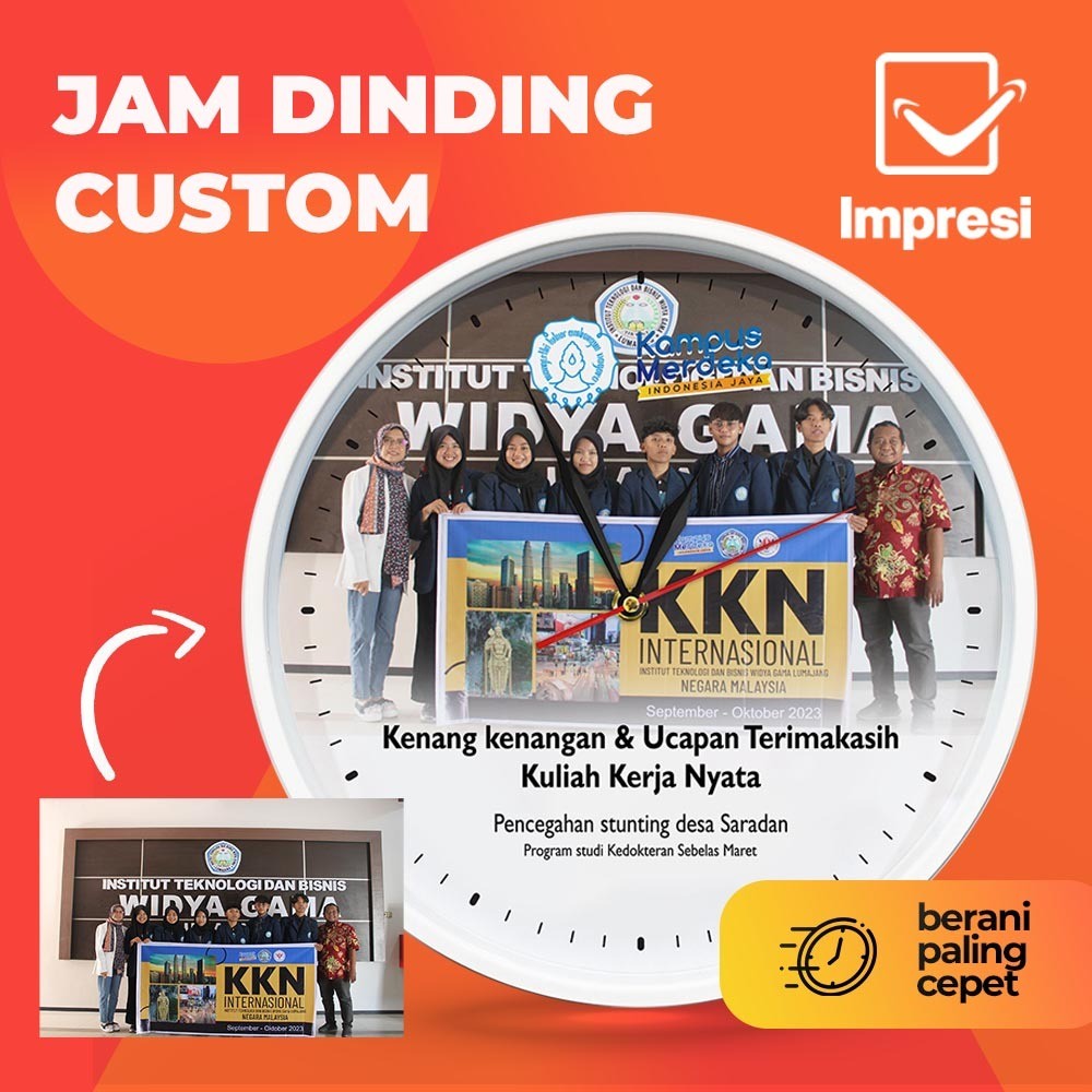 Custom Jam Dinding 30CM KKN Hadiah Kenang-Kenangan PKL Custom Foto dan Logo