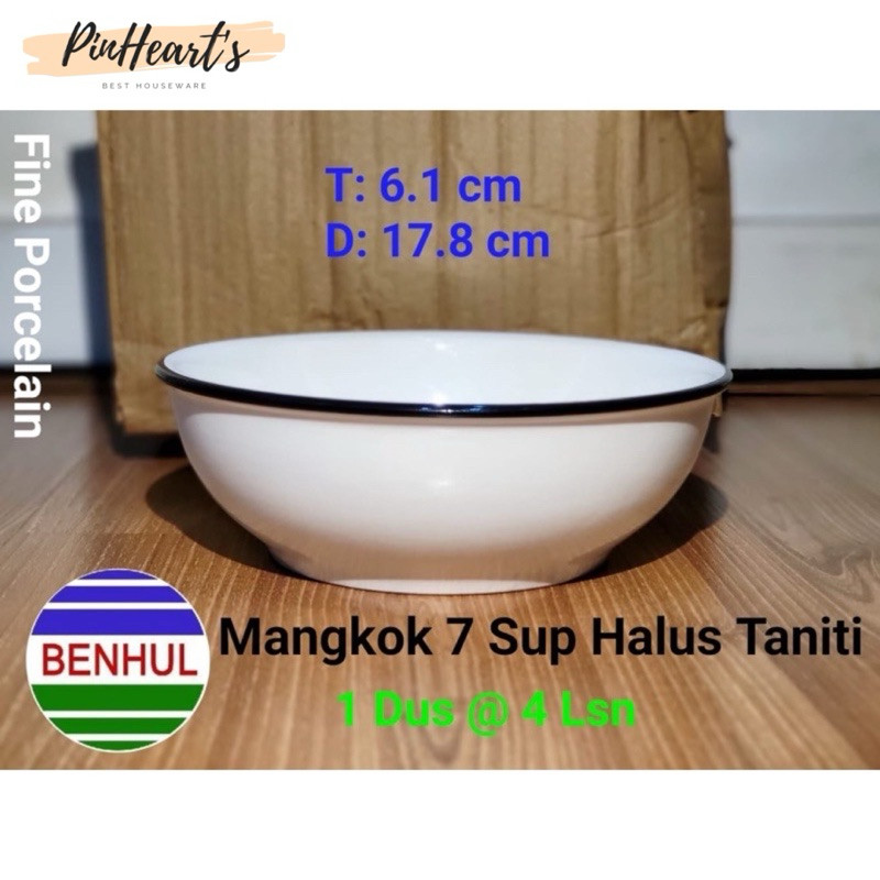 MANGKOK KERAMIK TANITI POLOS LIS HITAM 7INCH / MANGKOK KERAMIK PORSELEN PUTIH POLOS LIS HITAM 7INCH 