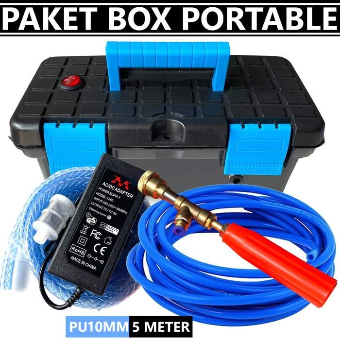 Paket Alat Mesin Pompa Box Mini Cuci Motor Mobil AC Portable - Selang Output 10mm air car Steam - HI