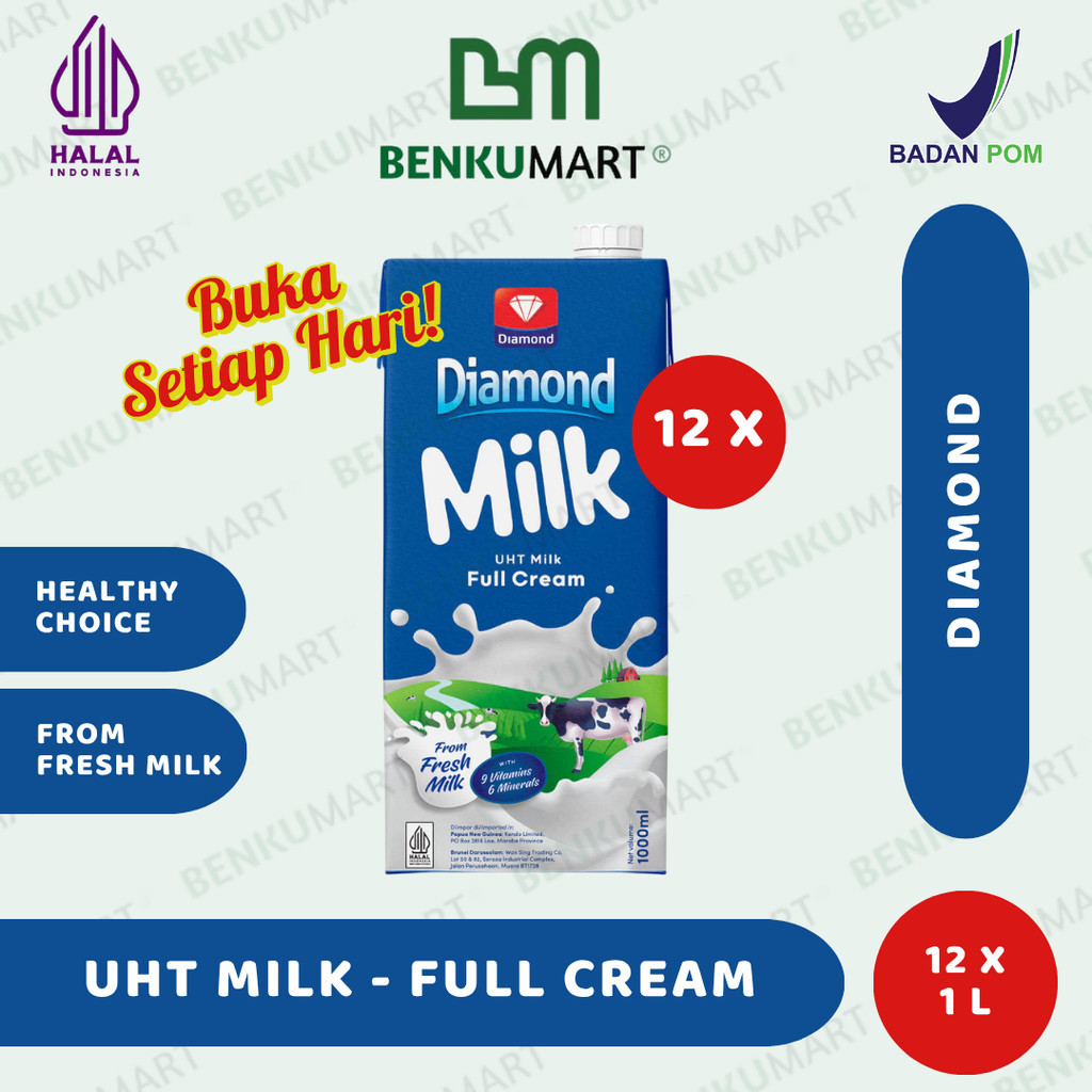 [KARTON] Susu UHT Diamond Full Cream 12 x 1 Liter | UHT Milk Kartonan