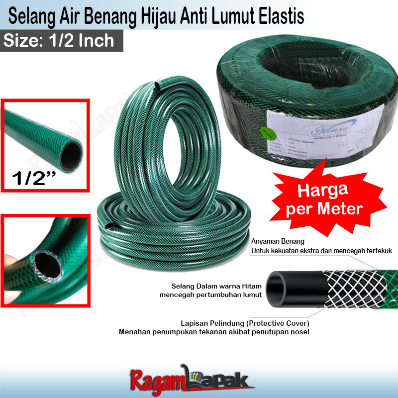 Selang Air 1/2" Selang Deluxe Selang Benang Hijau Anti Lumut 1/2" Selang Taman 1/2 Inch Selang Iriga