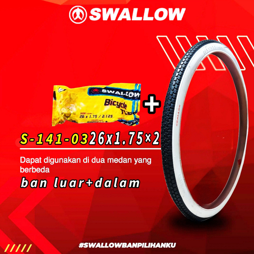 ban luar dalam sepeda ukuran 26x1.75  ban sepeda 26 in swallow