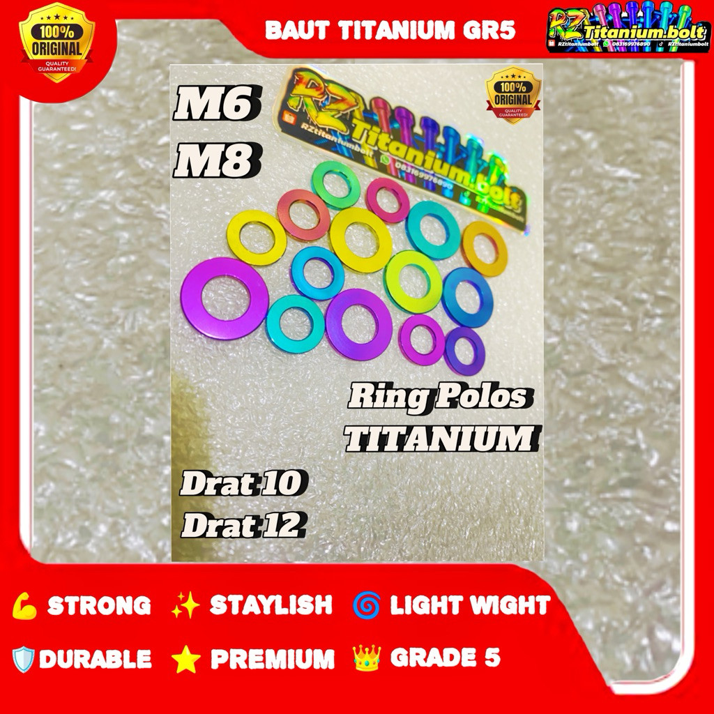 Ring Drat baut 10 Drat 12 Titanium GR5 M6 M8  Ring Polos Bahan Titanium Original Titanium Bolt