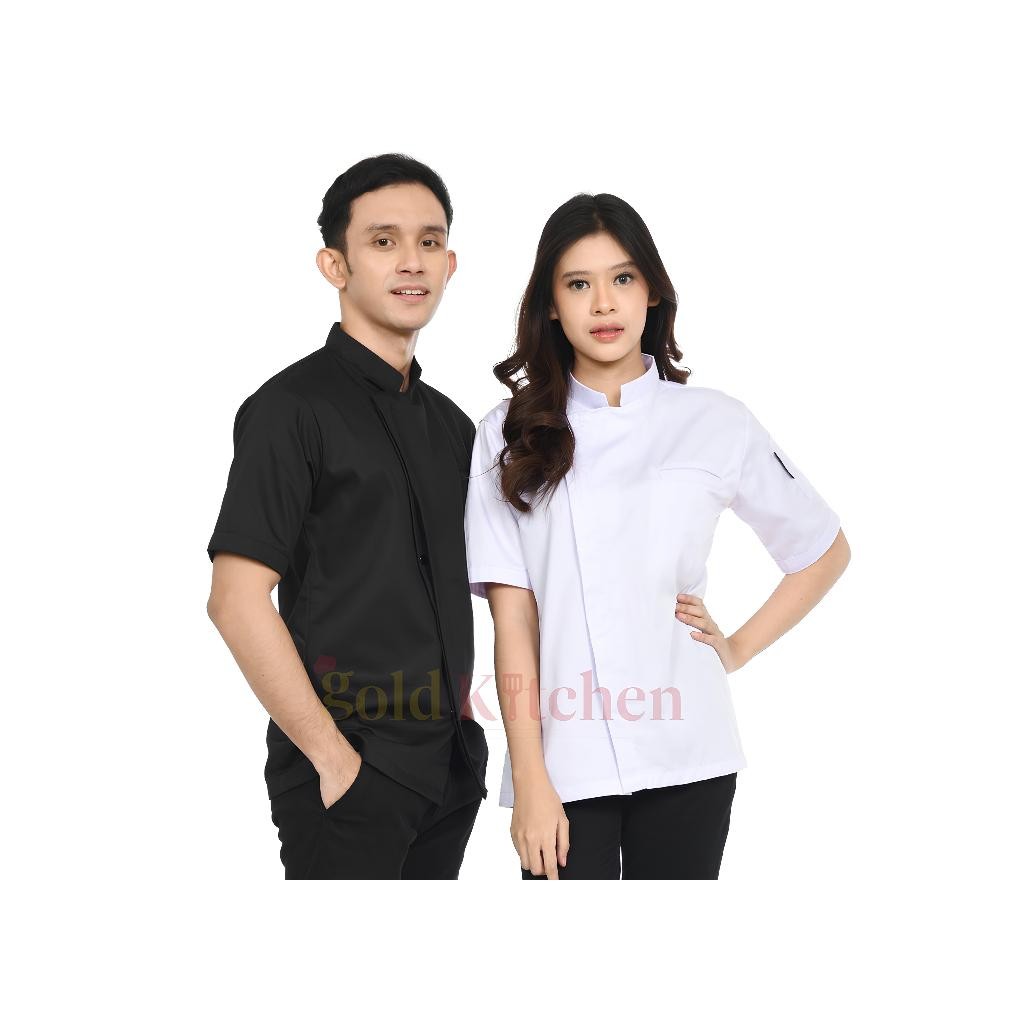 RIRUSHOP Baju Chef Baju Koki Chef Jacket Lengan Pendek Pria Wanita