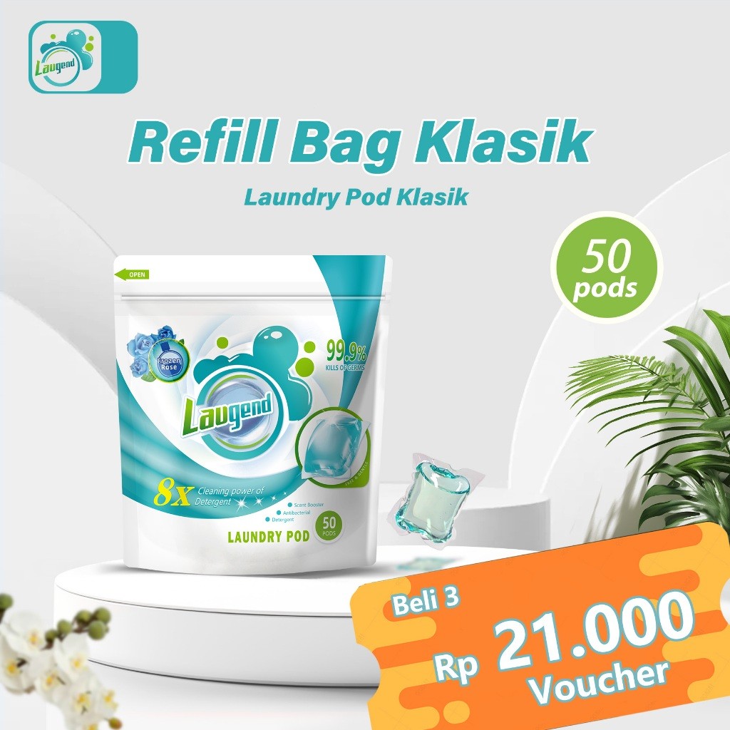 Laugend Classic Laundry Pod, 50 PCS Refill Bag, Kapsul Laundry dengan Aroma Frozen Rose, Sunkissed P
