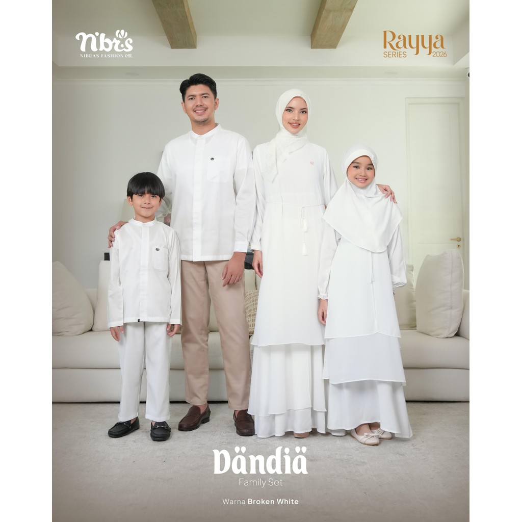 Sarimbit DANDIA Broken White NBRS Baju Couple Keluarga Gamis Ibu Anak & Koko Ayah Dewasa Anak Nibras